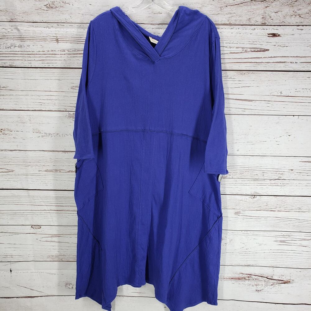 Soft Surroundings Blue 3/4 Sleeve Hooded Dress Size Large